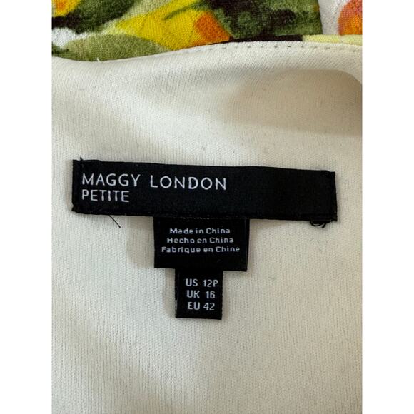 Maggy London Adeline Short Sleeve Ivory & Bright Floral Print Hot Dress Size 12P - Picture 8 of 10